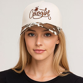 Animal Pattern Brim COWGIRL Message Embroidered Five Panel Canvas Baseball Cap
