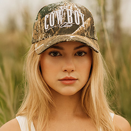 COWBOY Embroidered Camo Pattern Five Panel Canvas Baseball Cap