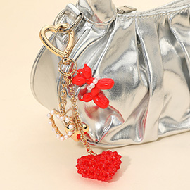Faceted Beaded Heart Accent Pearl Balloon Dog Charm Embellished Keychain Bag Charm
