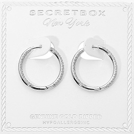 SECRET BOX_Genuine Silver Dipped Hypoallergenic Rhinestone Paved Huggie Hoop Earrings