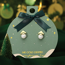 14K Gold Dipped Geometric Pearl Stud Earrings