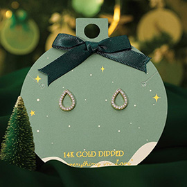 14K Gold Dipped Stone Paved Open Teardrop Stud Earrings