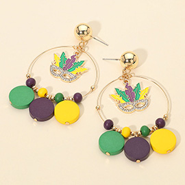 Jester Mask Charm Accent Mardi Gras Hoop Dangle Earrings