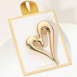 Gold Dipped Abstract Open Heart Pin Brooch