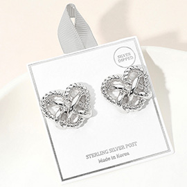 Silver Dipped Twisted Knot Heart Earrings