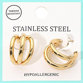 Stainless Steel Triple Hoop Earrings