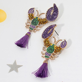 Glitter Enamel Lobster Tassel Drop Dangle Earrings