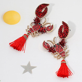 Glitter Enamel Lobster Tassel Drop Dangle Earrings