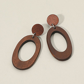 Wooden Open Oval Drop Dangle Earrings