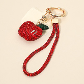 Bling Studded Apple Charm Keychain Bag Charm Phone Holder
