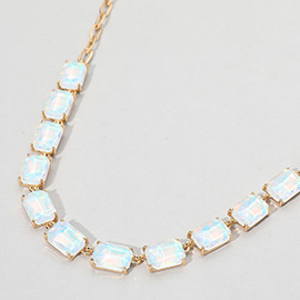 Cushion Rectangular Stone Cluster Link Evening Necklace