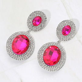 Bold Double Oval Pave Halo Link Drop Evening Earrings