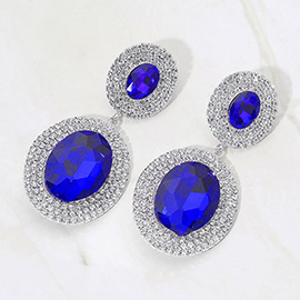Bold Double Oval Pave Halo Link Drop Evening Earrings