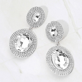 Bold Double Oval Pave Halo Link Drop Evening Earrings