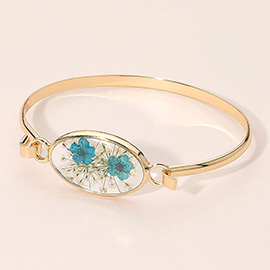 Floral Encased Oval Accent Bangle Bracelet