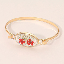 Floral Encased Oval Accent Bangle Bracelet