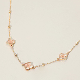 Floral Encased Quatrefoil Charm Station Necklace