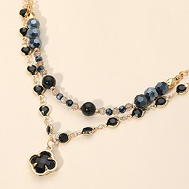 Quatrefoil Pendant Accent Dual Layer Beaded Necklace