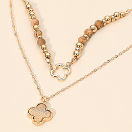 Layered Quatrefoil Pendant Accent Necklace