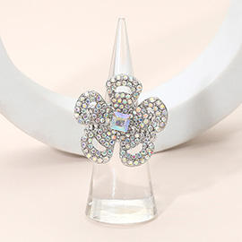 Rhinestone Paved Floral Stretch Statement Ring