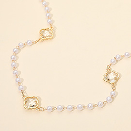 Clear Quatrefoil Cluster Station Pearl Long Necklace