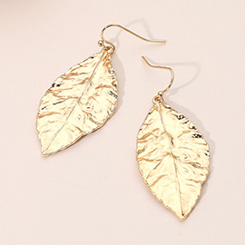 Sculpted Metal Leaf Dangle Earrings