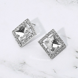 Square Cut Gemstone Framed Evening Stud Earrings
