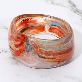 Wide Sculptural Marbled Resin Bangle Bracelet