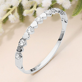 SECRET BOX_Stainless Steel Heart Crystal Hinged Bangle Bracelet