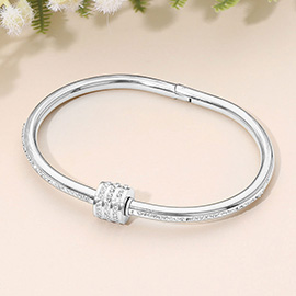 SECRET BOX_Stainless Steel Rhinestone Paved Slider Bar Accent Hinged Bangle Bracelet
