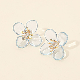 Rhinestone Accent Transparent Resin Petal Flower Earrings