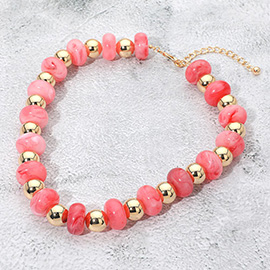 Chunky Resin Disc Metal Ball Beaded Statement Necklace