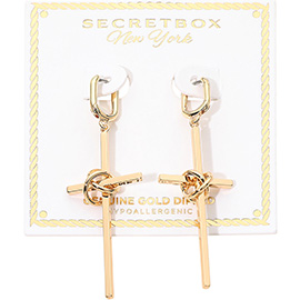 SECRET BOX_Genuine Gold Dipped Knot Cross Drop Dangle Earrings