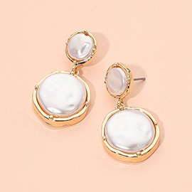 Pearl Double Disc Cluster Drop Dangle Earrings