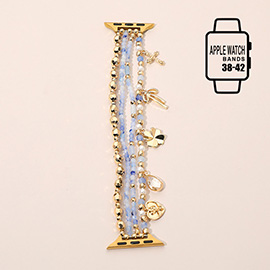 Bow Clover Heart Cross Charm Dangle Floral Ceramic Ball Pearl Beaded Multi Layered Apple Watch Band