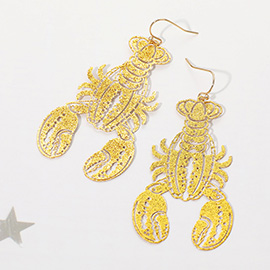 Glitter Cutout Mardi Gras Lobster Charm Drop Earrings