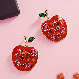 Rhinestone Accent Apple Earrings
