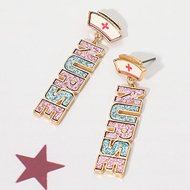 Glitter NURSE Letter Drop Earrings