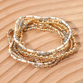 8PCS - Seed Beaded Stretch Multi Layered Bracelets