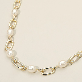 14K Gold Plated Pearl Link Chain Necklace