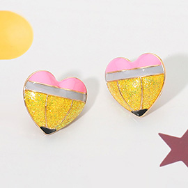 Glitter Pencil Heart Stud Earrings