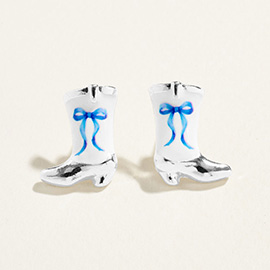 Bow Accent Cowboy Boot Stud Earrings