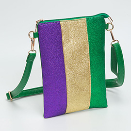 Glittered Vertical Strip Mardi Gras Flat Mini Crossbody Bag