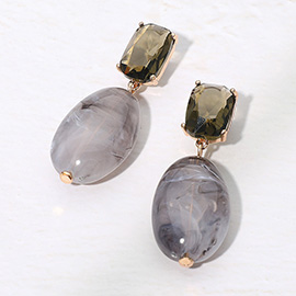 Marbled Resin Oval Pebble Drop Dangle Earrings