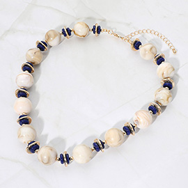 Abstract Marbled Resin Ball Beaded Necklace