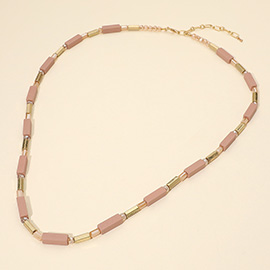 Structured Wooden Metal Bar Beaded Long Necklace