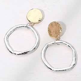 Hammered Metal Ring Drop Dangle Earrings