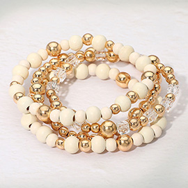 4PCS- Wooden Metal Ball Beaded Stretch Multi Layered Bracelets