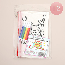 12PCS - Kids Owl Graffiti Pen Bag Craft Set