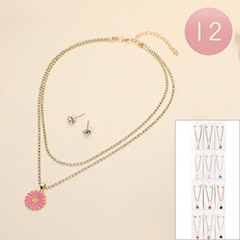12PCS - Flower Pendant Accent Layered Tennis Chain Necklaces